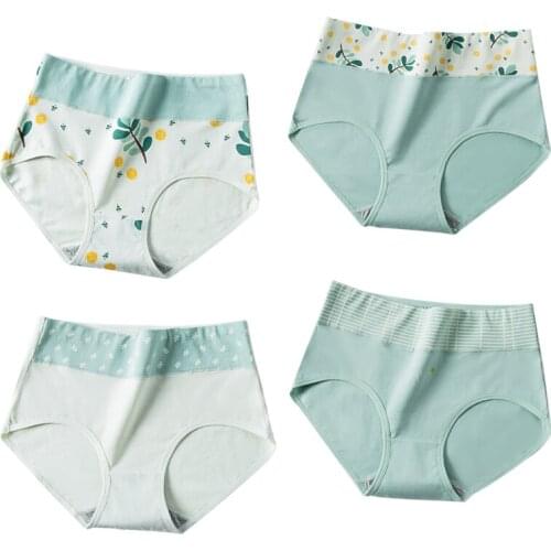 ATOXY Women High Waist Panties Cute Print Ladies Soft Cotton Underwear Seamless Briefs Sexy Breathable Girls Lingerie 4Pcs/lot