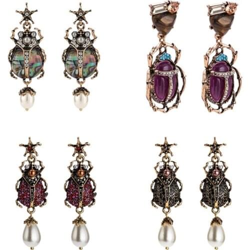 Vintage Earring for Women Retro Alloy Star Insect Skull Pearl Drop Earrings Fashion Crystal Dangle Earring Jewelry