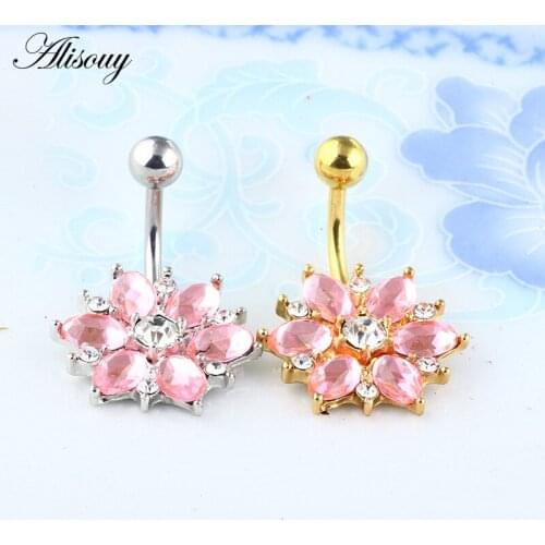 Alisouy 1PCS girls navel Surgical Steel Body Piercing Jewelry Flower Navel Belly Bar Piercing Belly Piercing belly button rings