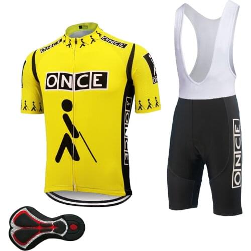 Yellow ONCE cycling jersey gel pad bib shorts mtb jersey set ropa ciclismo triathlon cycling clothing maillot ciclismo