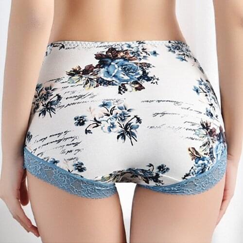 Panties for Women Lace Printed Floral Sexy Lingerie Underwear Soft Stretch Mid Waist Briefs Woman Plus Size Cute Panties