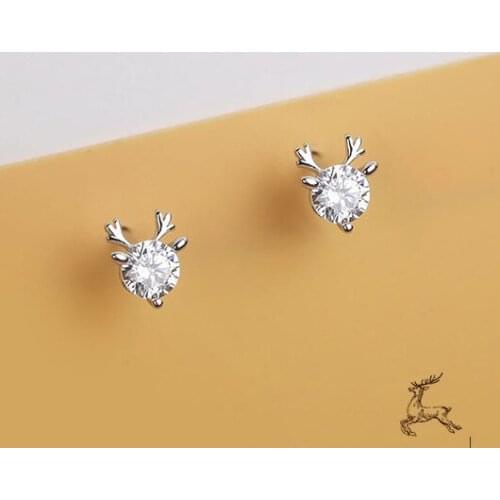 New Hot Fashion 925 Sterling Silver Crystal antler Earrings for Women Girls Gift Fashion Statement Jewelry cute earrings