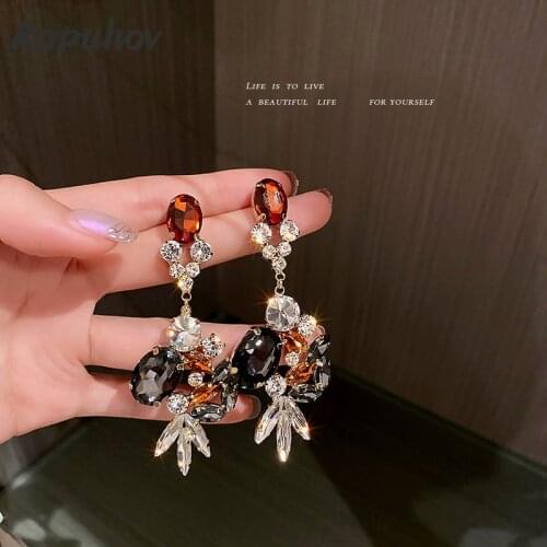 ROPUHOV 2021 Korean Trendy 925 Silver Needle Retro Diamond Crystal Tassel Earrings Earrings Advanced Plus Size Earrings Women