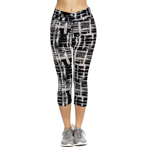Womens Cropped Casual Fitness Slimming Leggings Printed Calf-Length Sports Gym Yoga Pants
