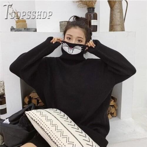 2019 Cat Turtleneck Women Sweater Preppy Style Autumn Winter Korean Loose Kawaii Female Sweaters