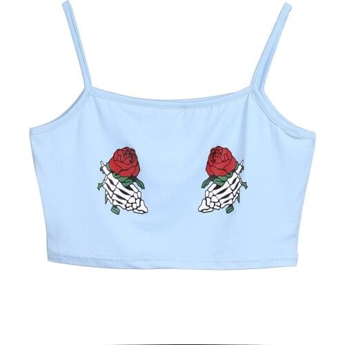 Women Sleeveless Vest, Flower Printed Thin Shoulder Straps Crop Tops Summer Camisole