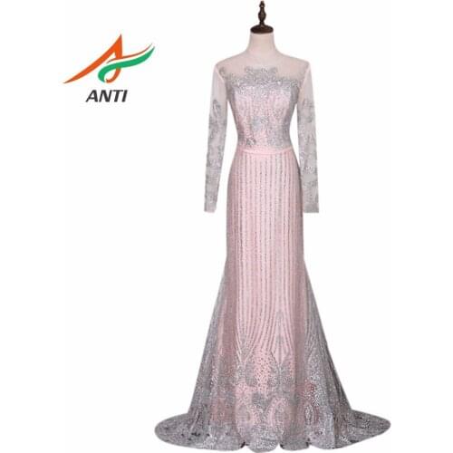 ANTI Robe De Soiree Mermaid Pink Long Evening Dress Party Elegant Vestido De Festa Full Prom Gown Luxurious Crystal Illusion