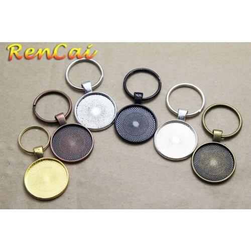 10kits 25mm Round Key Chains Blank Keyring Cabochon Setting Included Glass/Spilt Ring For DIY Cabochons Cameo Key Chain Jewelry