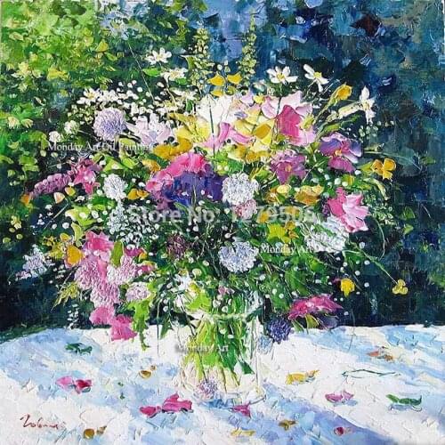 100%Handmade Abstract Beautiful Pot Flower Art Oil Painting On Canvas For Living Room Decor Hang Group Of Paintings