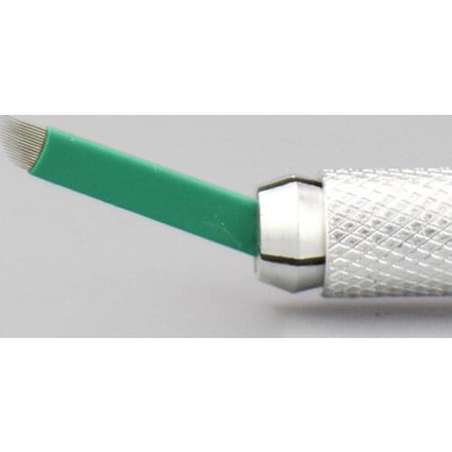 11/12/14/16/17/18Pin 100Pcs 0.16mm Green Microblading Needle Blade Shape Tattoo Handmade Needles For Permanent Makeup Manual Pen