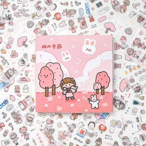 200pcs Kawaii Paper Stationery Sticker Set Cute Girls Cherry Blossom Scrapbooking Diary Album Planner Decorative Label Sticker