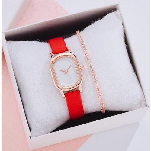 2020 Fashion Rectangle Women Watches Qualities Ladies Wristwatches Quartz Leather Strap Set Watch Clock Female Dress Watch Gift