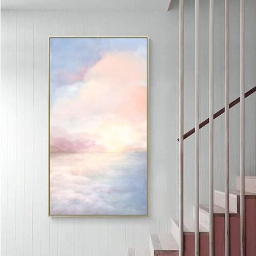 Abstract Pink Ocean Sunshine Canvas Art Poster and Print Wall Art Picture for Living Room Tableau Decoration Murale Salon Modern
