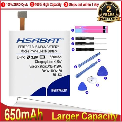 HSABAT 0 Cycle 510mAh BL-S3 BL S3 Battery for LG G Watch R W150 W110 BLS3 High Quality Mobile Phone Replacement Accumulator