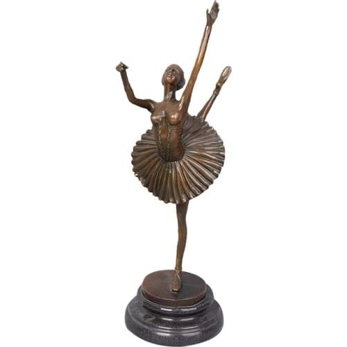 ArtsHom DS-318 Handmade Female Woman Ballet Dance Player Bronze Sculpture Girl Statue Figurine Study Room Decor