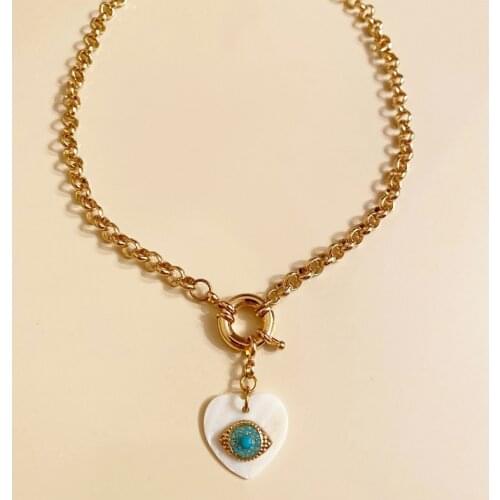 Bohemian 2020 New Fashion Ladies Chic Gold Chain chunky heart pendant evil eye charm women necklaces Jewelry Accessories