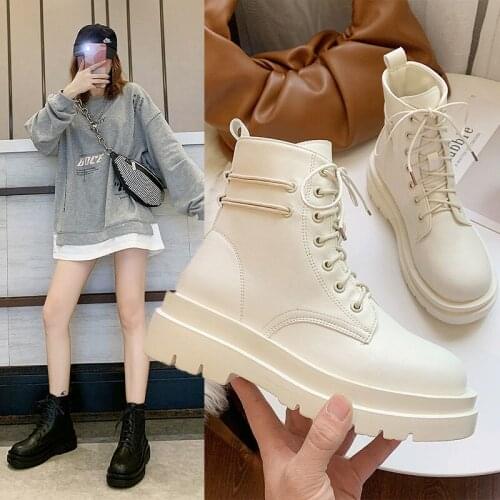 Women Ankle Boots Winter Round Toe 5.5cm Heel Zip And Lace Up Round Toe Platform 2021 Fashion Shoes For Woman Non-slip