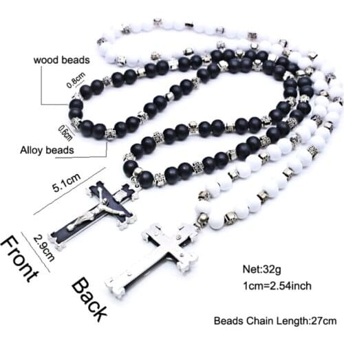 Rosary Necklace Jesus Christ Cross Pendant Necklaces Bead Long Chain Jewelry 37MF