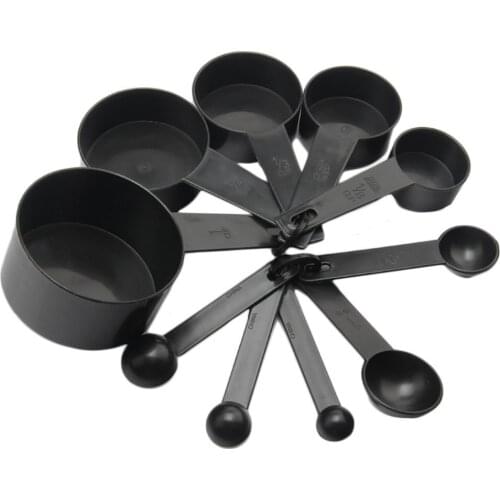10Pcs Black Plastic Measuring Spoons Cups Set Tools For Baking Coffee Tea 1/4Sp- 1/2Sp-1Tsp-1/2Tbsp- 1Tbsp