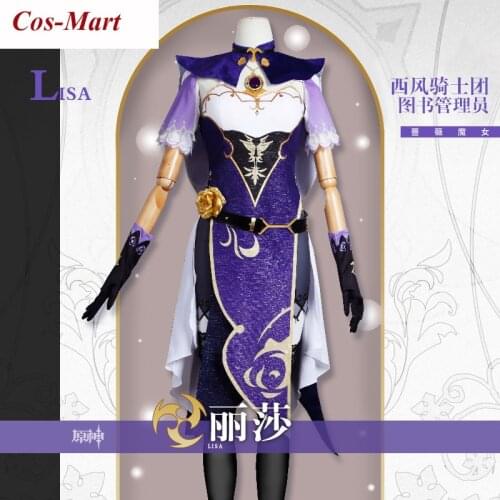Hot Game Genshin Impact Lisa Cosplay Costume Fashion Purple Combat Uniform Unisex Halloween Party Role Play Clothing Custom-Make