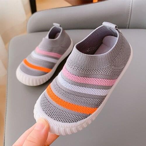 Rainbow Stripes Kids Shoes Rubber Anti-skid Sneakers For Girls Boys Children Toddler Candy Slip-on Flat Breathable Casual Shoes