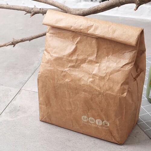 Hot Sale Kraft Paper Lunch Bag Waterproof Reusable Picnic Bags Thermal Food Fold Bags A Faint Thermal Insulation Effect