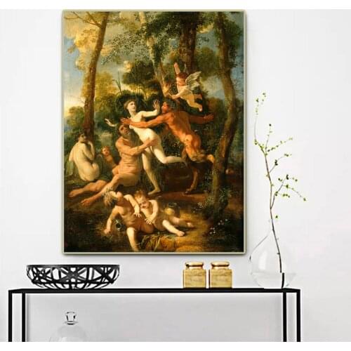 Citon Nicolas Poussin《Pan and Syrinx》Canvas Oil painting World Famous Artwork Poster Picture Modern Wall decor Home Decoration