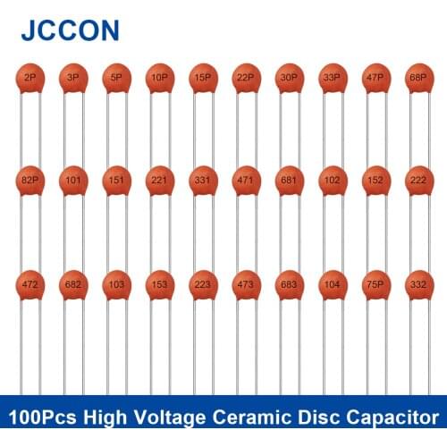 100Pcs High Voltage Ceramic Disc Capacitor Assorted Kit 50V (0.1nF to 22nF) 103 102 222 332 104 471 473 223 472