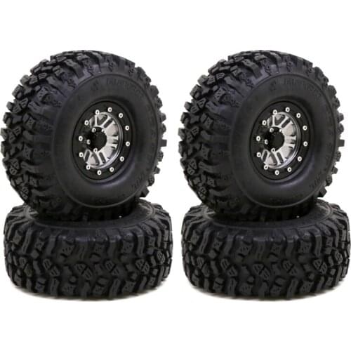 4PCS 1.9 Inch Beadlock Wheel Rims & Rubber Tire for 1/10 RC Rock Crawler Axial SCX10 RR10 AX10 Wraith 90048 90018 KM2