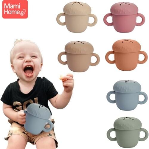 Creative Mushroom Baby Learning Feeding Food Bowl Cup with Handle Food Grade Silicone Snack Dishes Storage Container Tableware