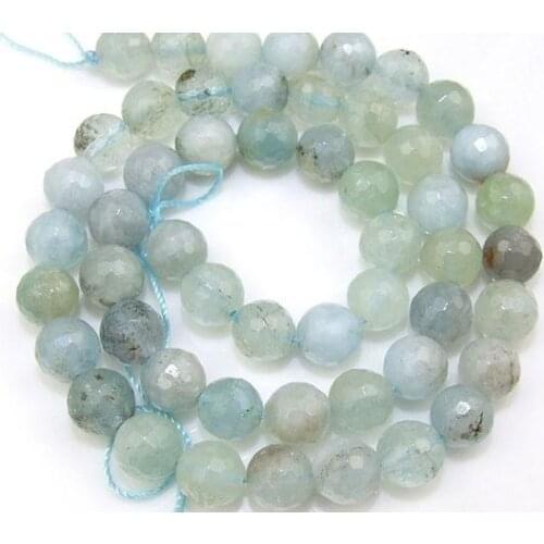 Unique Pearls jewellery Store Faceted Aquamarine Gemstone Strand 8mm Round Beads 15'' LC3-212