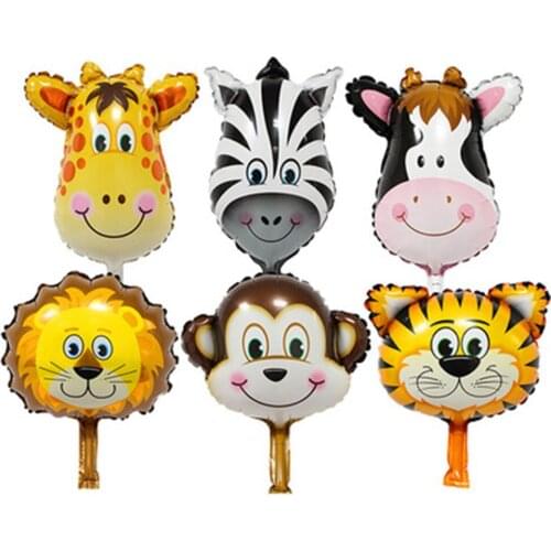 6pcs/set Mini Animal Head Shape Aluminum Foil Balloons Tiger Lion Money Deer Zebra Cow Baby Shower Birthday Party Decorations