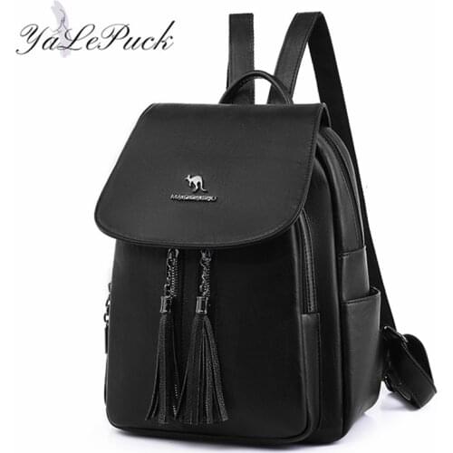 Fashion Women Backpack High Quality tassel Leather Backpacks for Teenage Girls Female School Shoulder Bag Bagpack mochila plecak