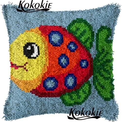 Cross stitch sets sale diy carpet Crocheting Rug Yarn Needlework cartoon fish cushion mat Threads embroidery Latch Hook Rug Kits
