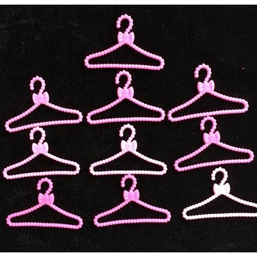NK 10 Pcs/Lot Pink Doll Clothes Hangers Accessories For Barbie Doll Clothes Dress Outfit Skirt Shoes Pretend Play House Girl