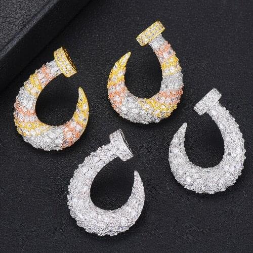 Blachette New Original Trendy Handmade Full Cubic Zirconia Stud Earrings Curved Nail Shape Party Fashion Jewelry High Quality