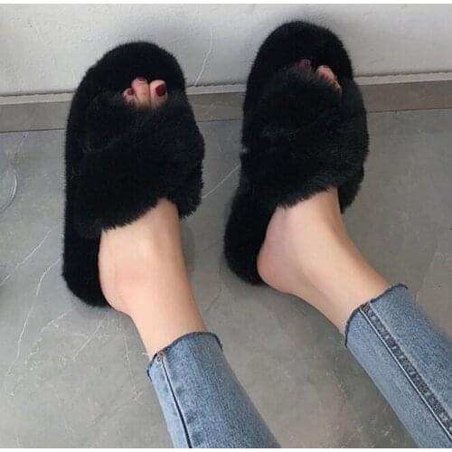 New Fuzzy Slippers Sliders Shoes Soft Comfort Footwear Shoe Cute Winter Fur Home Shoe Casual Shoes Slippers Women Zapatos