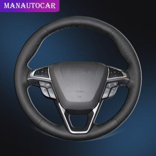 Car Braid On The Steering Wheel Cover for Ford Mondeo Fusion 2013-2019 EDGE 2015-2019 Interior Auto Leather Covers Car-styling