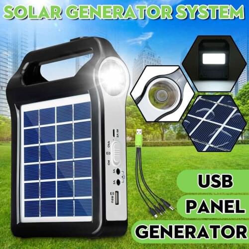 4 IN 1 4000mAh Portable Rechargeable Solar Panel Power Storage Generator USB Charger With Lamp Lighting Home Energy System Kit