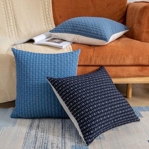 Simple soild color Decoration cushion cover 45x45cm/30x50cm Blue pillowcover Woven for Home decoration Living Room Bedroom Chair