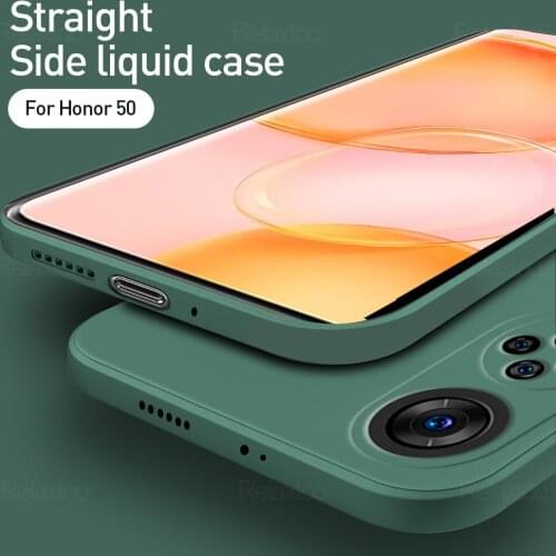 Luxury Original Square Liquid Silicone Case For Huawei Honor 50 Shockproof Soft Phone Cover Shell For Wuawei Xonor Honor50 6.57"