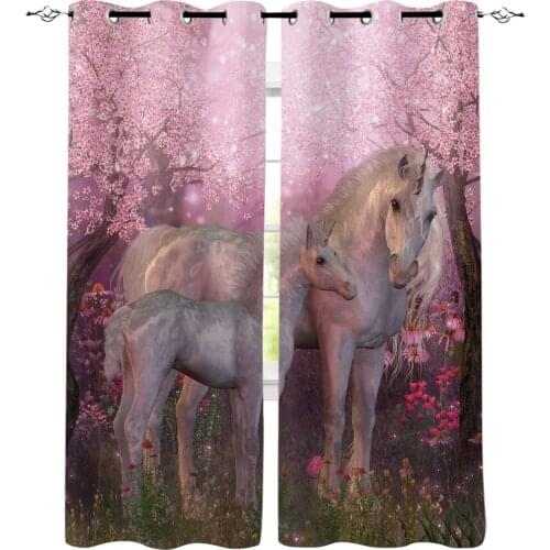 Animals Pink Unicorn Window Curtains Dark Living Room Bathroom Kitchen Fabric Swag Kids Window Treatment Curtain Panels