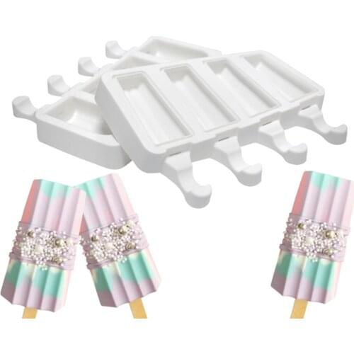 4 Cell Silicone Ice Cream Mold Streak Ice Cream Maker Molds Homemade DIY Popsicle Mould Dessert Fruit Reusable Ice Cube Tray