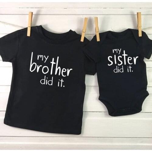 Sibling Matching Clothes My Brother Sister Did It Funny Black Toddler T-Shirts Baby Clothes Brother Sister Matching Tshirts