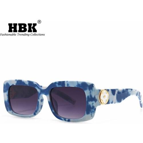 HBK Modern Retro Rectangle Flower Sunglasses Women Men Metal Square Luxury Brand Design Vintage Paint Sun Glasses UV400