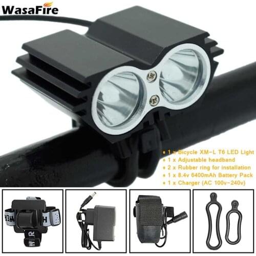 WasaFire 7000lm 2* XM-L T6 LED Bicycle Light Bike Front Light Cycling Head Lamp 4 Modes MTB Headlight + 18650 Battery +Charger