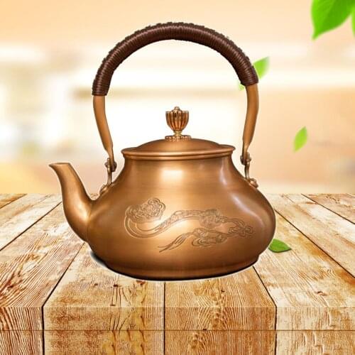 ENERGE SPRING Antique Copper Teapot Uncoated Water Boiler Handmade Red Copper Health Tea Set High-End Gift Teapot