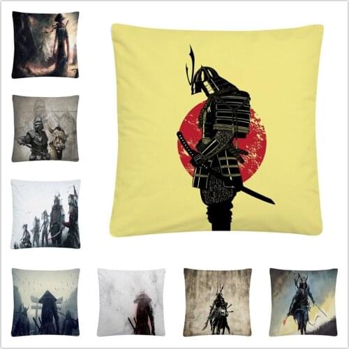 Japanese Samurai Armor Exquisite Pattern Soft Short Plush Cushion Cover Pillow Case for Home Sofa Car Decor Pillowcase45X45cm