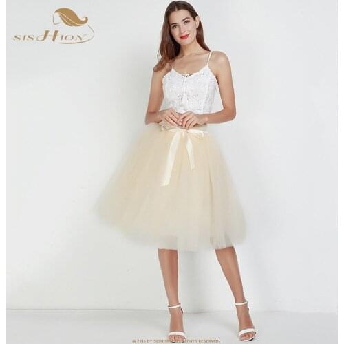 SISHION 7 Layers Fashion Tulle Skirt Pleated Tutu Skirts QY0342 Womens Petticoat Bridesmaids Vintage Midi Skirt
