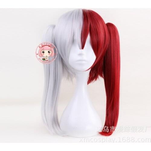 My Hero Academia Todoroki Shoto Women Long Wig Cosplay Costume Boku no Hero Academia Red and White Hair Halloween Party Wigs